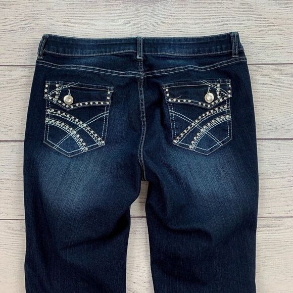 NY & C Jeans sz 12 Curvy Bootcut Dark Wash Inseam Measures 29" Rhinestone Bling - Picture 6 of 11